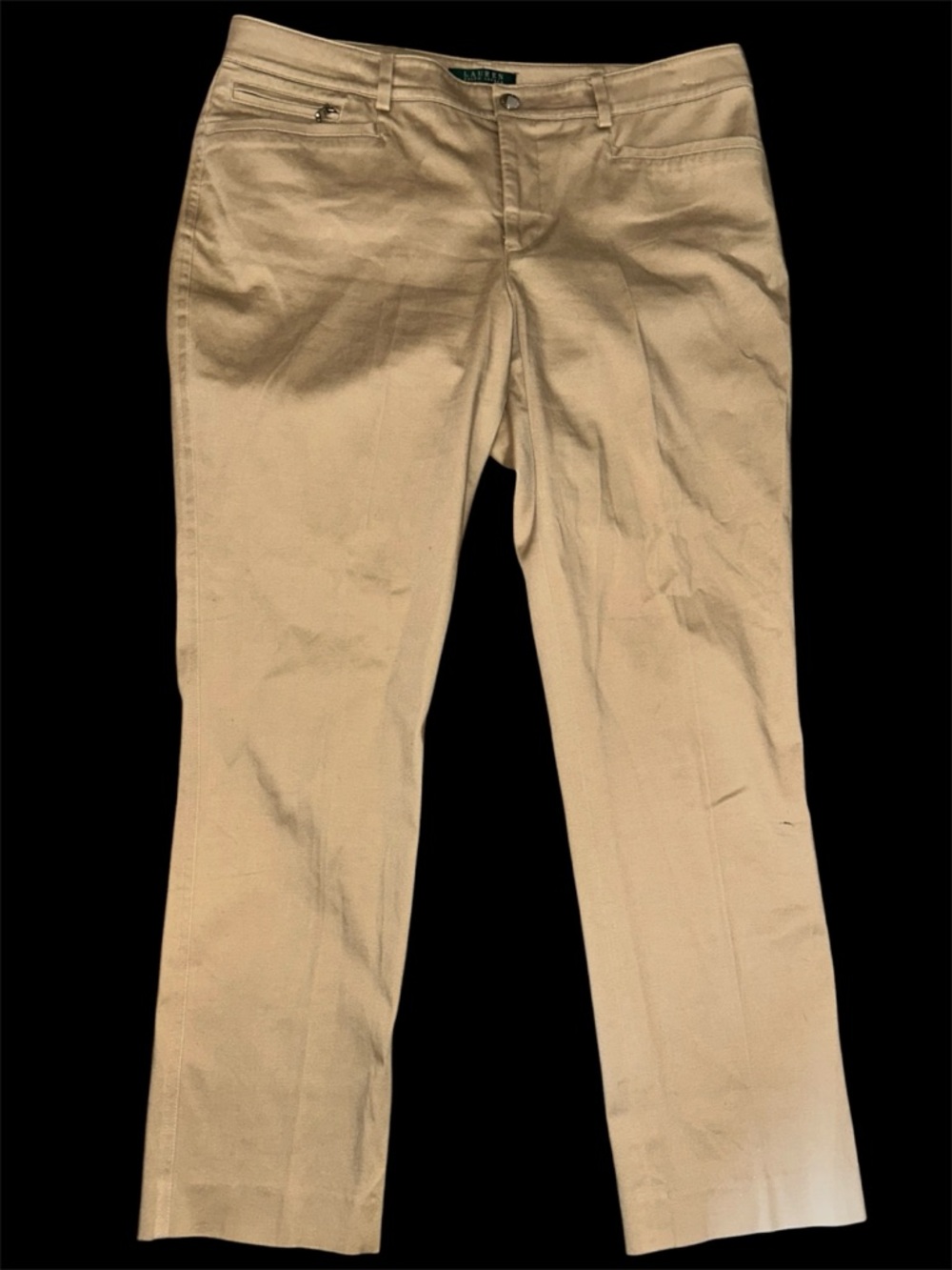 Lauren Ralph Lauren Khaki Chino Pants Size 12 Tan Stretch Straight Leg Ankle